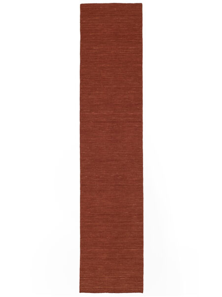  Kilim Loom - Ruggine Tappeto 80X500 Moderno Tessuto A Mano Passatoie Rosso Scuro (Lana, India)
