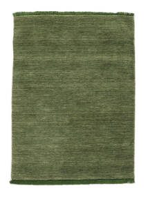  100X160 Monocromatico Piccolo Handloom Fringes Tappeto - Verde Lana, 