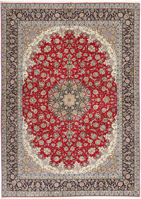 Fatto A Mano Isfahan Ordito In Seta Tappeto 300X417 Persiano Rosso/Grigio Chiaro Largo Tappeto 
