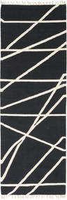  Cross Lines - Nero/Off Bianco Tappeto 80X350 Moderno Tessuto A Mano Passatoie Grigio Scuro/Beige (Lana, India)
