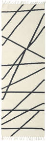  Cross Lines - Bianco Sporco/Nero Tappeto 80X250 Moderno Tessuto A Mano Passatoie Beige/Grigio Scuro (Lana, India)